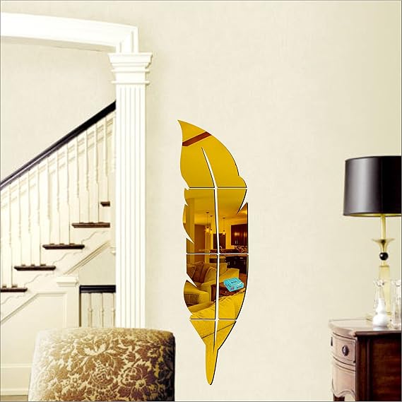 Golden Mirror Acrylic Feather Wall Leaf Mirror