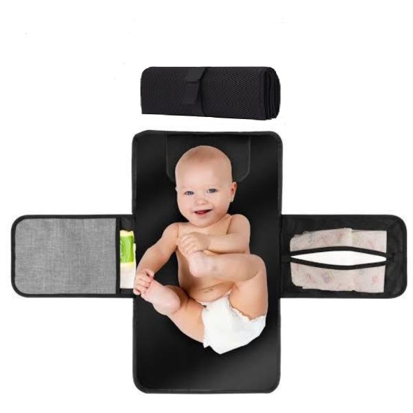 Portable Baby Diaper Changing Mat – Waterproof, Foldable & Multi-Purpose (2 Pockets for Wipes & Pampers, Built-in Pillow)