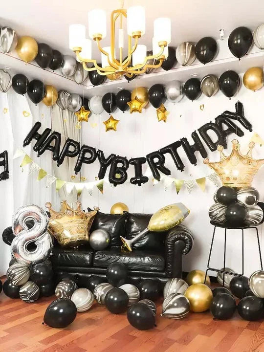 Luxury Black Marble Happy Anniversary - Birthday Balloons Deal