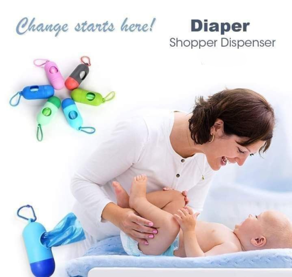 Portable Diaper Bag Dispenser – Durable, Odor-Control Design with Baby Powder - Scented Bags (Random Color)