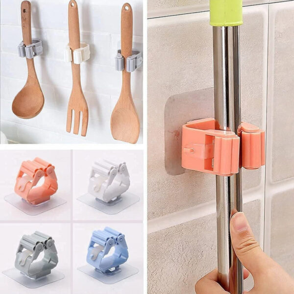 Strong Mop & Broom Holder: Wall-Mounted Magic Hanger & Organizer (Pack of 5, Random Color)